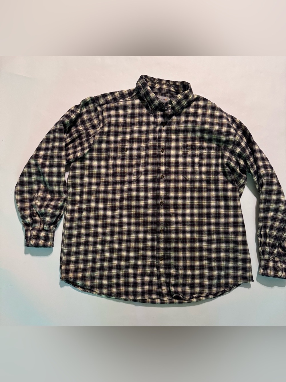 Carhartt Shirt Mens 2XL Plaid Flannel Button Down Pockets Workwear